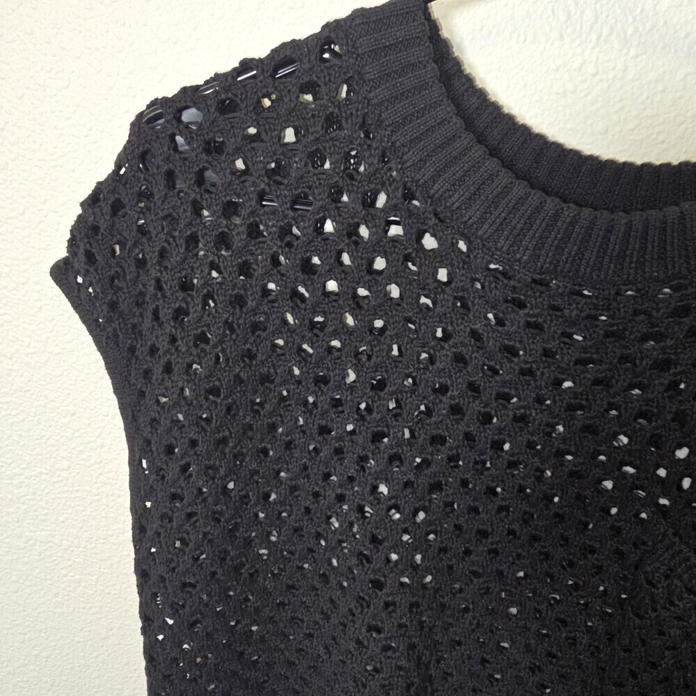 LNA Black Open Knit Crochet Sweater Top S Y2K Grunge Sheer Boxy Cropped - Picture 4 of 9